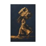 Woman Carrying Giant Rock matte canvas