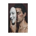 Matte Stretched Canvas - Man Holding Mask Portrait Wall Art - Image 9