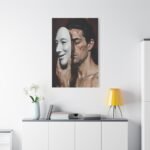 Matte Stretched Canvas - Man Holding Mask Portrait Wall Art - Image 3