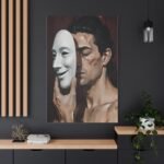 Matte Stretched Canvas - Man Holding Mask Portrait Wall Art - Image 12