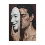 Matte Stretched Canvas - Man Holding Mask Portrait Wall Art - Image 5