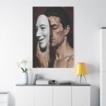Matte Stretched Canvas - Man Holding Mask Portrait Wall Art - Image 11