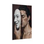 Matte Stretched Canvas - Man Holding Mask Portrait Wall Art - Image 10