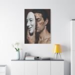 Matte Stretched Canvas - Man Holding Mask Portrait Wall Art - Image 7