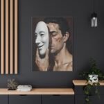 Matte Stretched Canvas - Man Holding Mask Portrait Wall Art - Image 8
