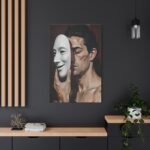 Matte Stretched Canvas - Man Holding Mask Portrait Wall Art - Image 4